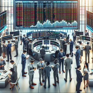 Negociação de grandes lotes acontecendo em um ambiente de bolsa